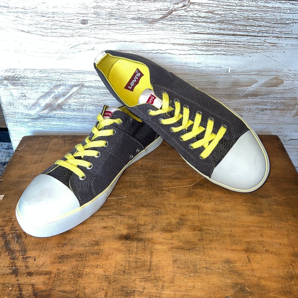 Levi Sneakers, Gray Canvas with Yellow Trim,  Size 11, Excellent Condition!